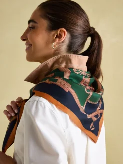 Clearance Joules Bloomfield Khaki Green Square Silk Scarf KhakiGreen