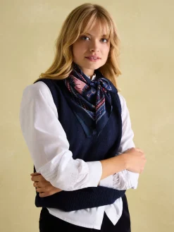 Best Joules Bloomfield Square Silk Scarf Navy/Burgundy