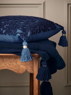 Discount Joules 100% Cotton Paisley Tufted Cushion Blue