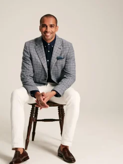 Sale Joules Check Slim Fit Suit Blazer Blue