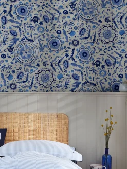New Joules Festival Flowers 10M Wallpaper Blue