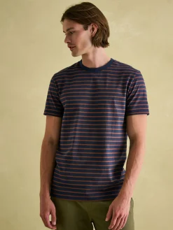 Sale Joules Boathouse Brown & Navy Jersey Crew Neck T-Shirt Brown&Navy