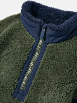 New Joules Boys' Always Cosy Half Zip Borg Fleece Green/Navy