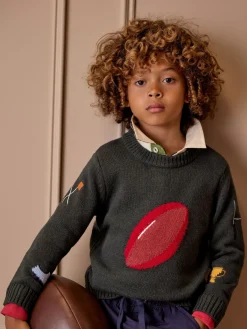 Joules Boys' Burton Intarsia Knitted Jumper Green