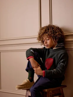 Joules Boys' Burton Intarsia Knitted Jumper Green