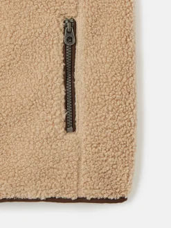 New Joules Boys' Eddington Natural & Brown Colourblock Fleece Gilet Natural&Brown