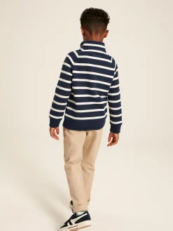 Online Joules Boys' Finn Navy & White Striped Quarter Zip Sweatshirt Navy&White