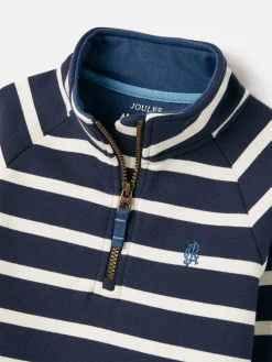 Online Joules Boys' Finn Navy & White Striped Quarter Zip Sweatshirt Navy&White