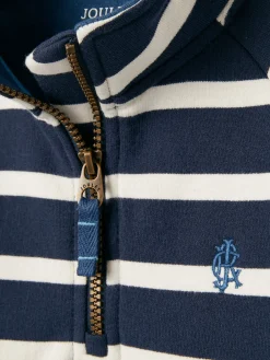 Online Joules Boys' Finn Navy & White Striped Quarter Zip Sweatshirt Navy&White