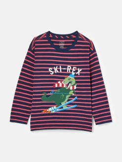 New Joules Boys' Jack Red & Navy Stripe Artwork Top Red&NavyStripe