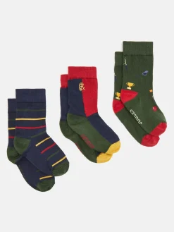 Hot Joules Boys' Neat Feet Multi Green 3 Pack Socks MultiGreen