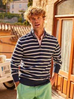 Sale Joules Boys' Onside Striped Cotton Rugby Shirt Navy