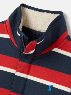 Joules Boys' Winter Dale Quarter Zip Sweatshirt with Fleece Lining Red/Navy