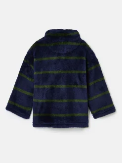 Hot Joules Boys' Woozle Navy & Green Stripe Half Zip Borg Fleece Navy&GreenStripe