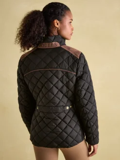 Outlet Joules Braemar Luxe Showerproof Diamond Quilted Coat Black