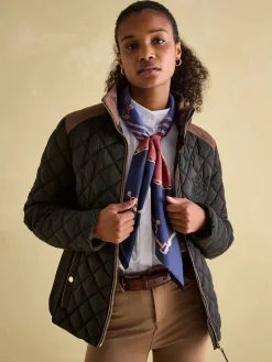 Outlet Joules Braemar Luxe Showerproof Diamond Quilted Coat Black