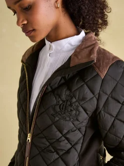 Outlet Joules Braemar Luxe Showerproof Diamond Quilted Coat Black