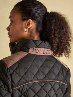 Outlet Joules Braemar Luxe Showerproof Diamond Quilted Coat Black