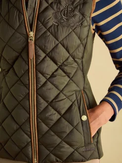 Best Joules Braemar Luxe Khaki Green Showerproof Diamond Quilted Gilet KhakiGreen