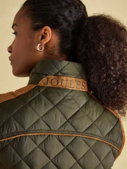 Best Joules Braemar Luxe Khaki Green Showerproof Diamond Quilted Gilet KhakiGreen