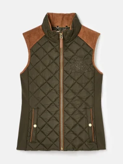 Best Joules Braemar Luxe Khaki Green Showerproof Diamond Quilted Gilet KhakiGreen