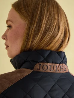 New Joules Braemar Luxe Showerproof Diamond Quilted Coat Navy