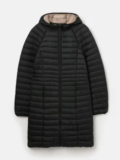 New Joules Bramley Showerproof Long Packable Padded Coat Black