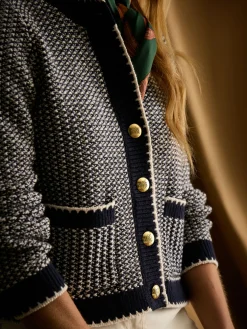 Hot Joules Bridget Button Through Textured Cardigan Navy