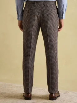Outlet Joules Slim Fit Dogtooth Texture Suit Trousers Brown