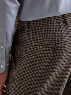 Outlet Joules Slim Fit Dogtooth Texture Suit Trousers Brown