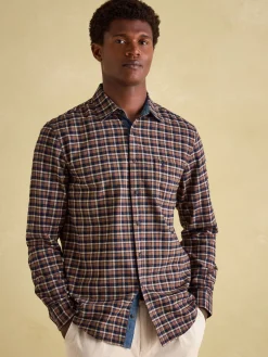 Hot Joules Buchanan Brown & Navy Soft Brushed Cotton Check Shirt Brown&Navy