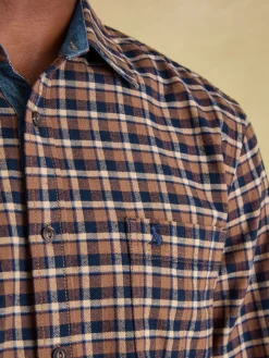 Hot Joules Buchanan Brown & Navy Soft Brushed Cotton Check Shirt Brown&Navy