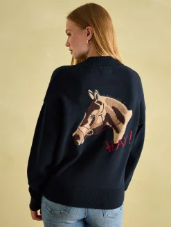 Hot Joules Buckley Horse Embroidered Jumper Navy