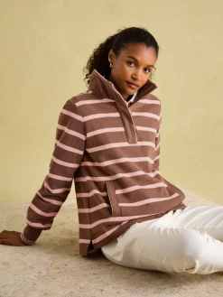 Outlet Joules Burnham Chocolate Brown pink Funnel Neck Quarter Zip Sweatshirt ChocolateBrownpink