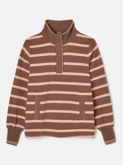 Outlet Joules Burnham Chocolate Brown pink Funnel Neck Quarter Zip Sweatshirt ChocolateBrownpink