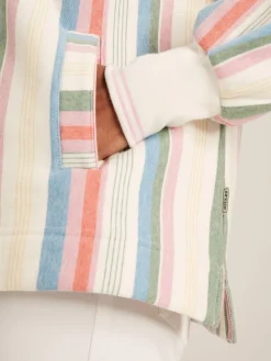 New Joules Burnham Multi Stripe Funnel Neck Quarter Zip Sweatshirt MultiStripe