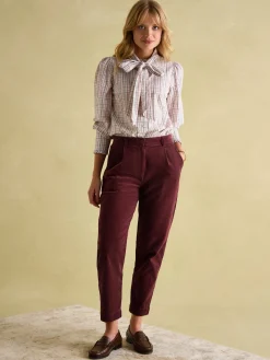 Sale Joules Calla Corduroy Tapered Trousers Burgundy