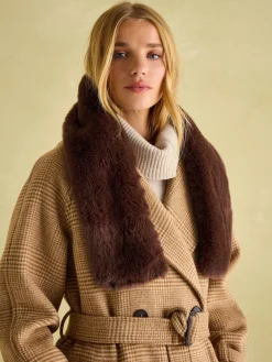 Joules Callcott Chocolate Brown Faux Fur Scarf ChocolateBrown