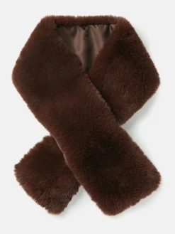 Joules Callcott Chocolate Brown Faux Fur Scarf ChocolateBrown