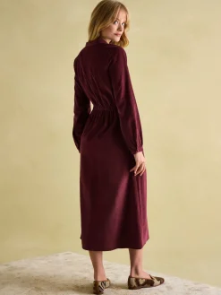 Joules Cara Cord Twisted Front Dress Burgundy