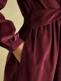 Joules Cara Cord Twisted Front Dress Burgundy