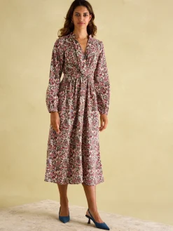 Hot Joules Cara Cream Ditsy Cord Twisted Front Dress CreamDitsy