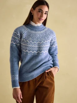 Joules Charlotte Crew Neck Fair Isle Jumper Blue