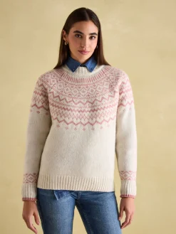 Hot Joules Charlotte Crew Neck Fair Isle Jumper Cream