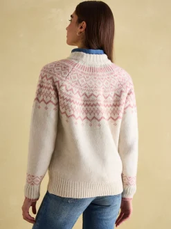 Hot Joules Charlotte Crew Neck Fair Isle Jumper Cream