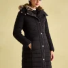 Online Joules Cherington Showerproof Longline Padded Coat with Faux Fur Hood Black