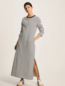 Discount Joules Cleo Navy& White Striped Long Sleeve Jersey Midi Dress Navy&WhiteStriped