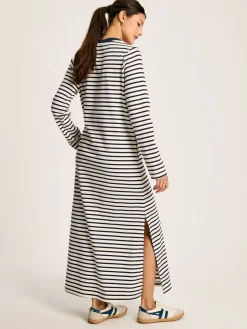 Discount Joules Cleo Navy& White Striped Long Sleeve Jersey Midi Dress Navy&WhiteStriped