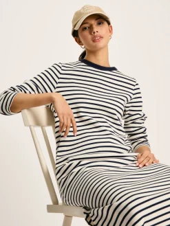 Discount Joules Cleo Navy& White Striped Long Sleeve Jersey Midi Dress Navy&WhiteStriped