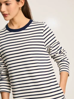 Discount Joules Cleo Navy& White Striped Long Sleeve Jersey Midi Dress Navy&WhiteStriped